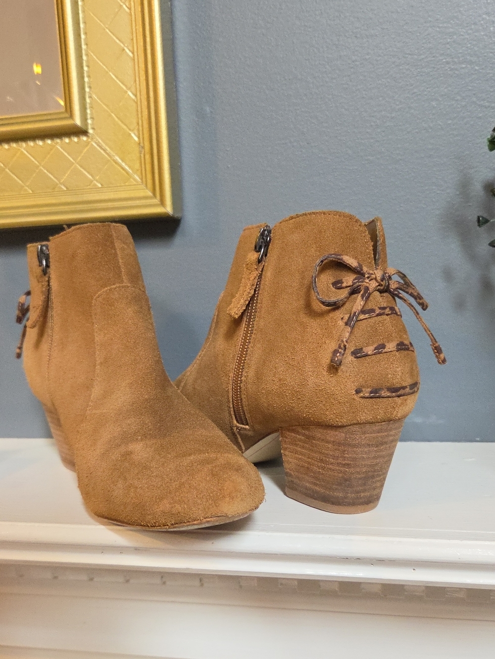 Womens- Viloet & Red Real Suede Western Ankle Booties - Size 8.5